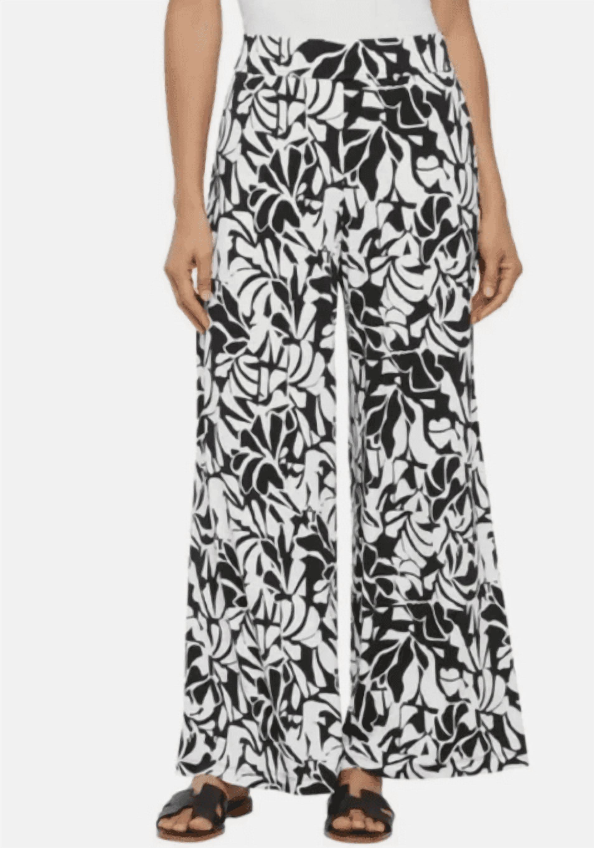 Three Dots Women's Wide-Leg Pull-On Pants, Print (Black/White