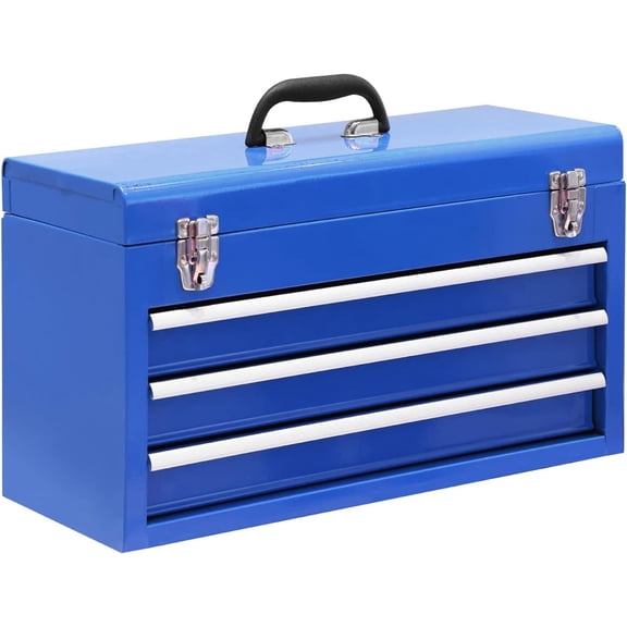 Three-Drawer 20inch Metal Toolbox, Portable Steel Tool Cabinet with Metal Latch, Suitable for Garage, Home, and Workbench, Blue