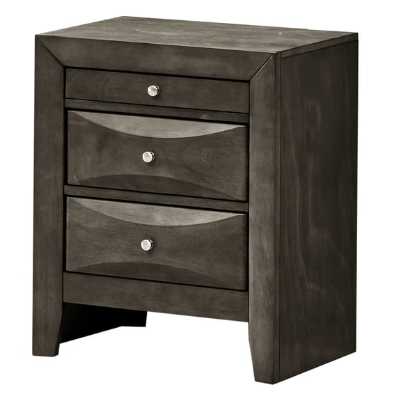 Three-Drawer Gray Nightstand / No Assembly, Fits Multiple Décor Styles