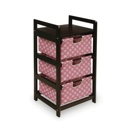 Three Drawer Hamper/Storage Unit-Fabric:Pink Polka Dot,Finish:Espresso