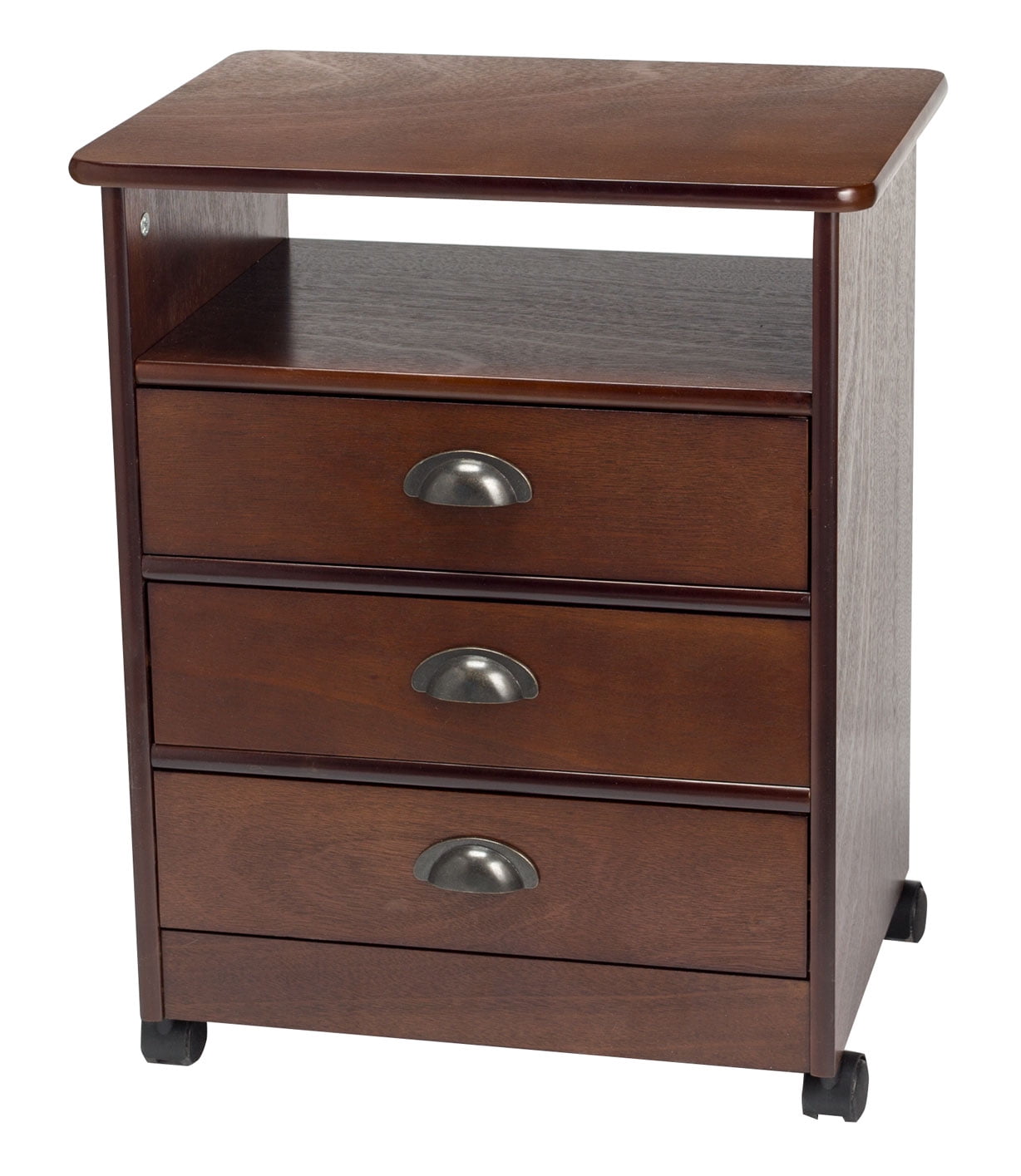Three Drawer Multipurpose Rolling End Table for Bedroom and Living Rooms by OakRidge