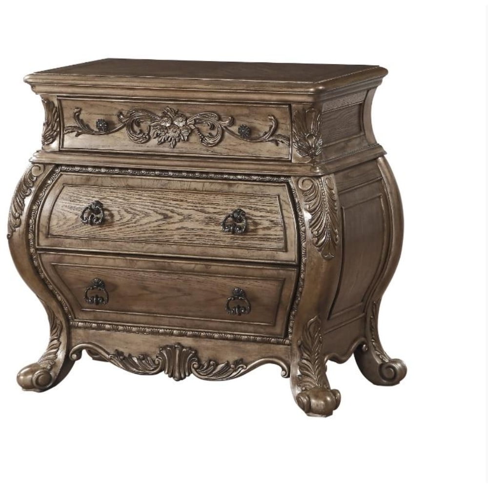 Vintage Oak 3-Drawer Nightstand with Antique Pull-Ring Handles