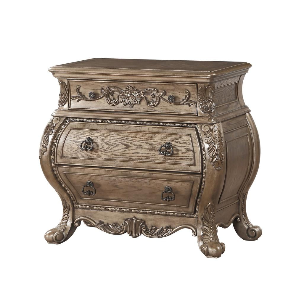Vintage Oak 3-Drawer Nightstand with Antique Pull-Ring Handles