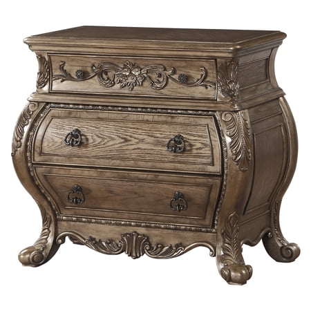 38" Ragenardus Nightstand Vintage Oak - Acme Furniture: 3 Drawers, Scrolled Legs, No Assembly Required