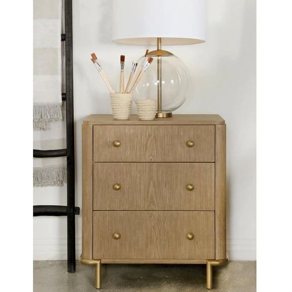 Three - Drawer Rubberwood Nightstand with Dual USB / Charge Devices While Storing in Bedroom