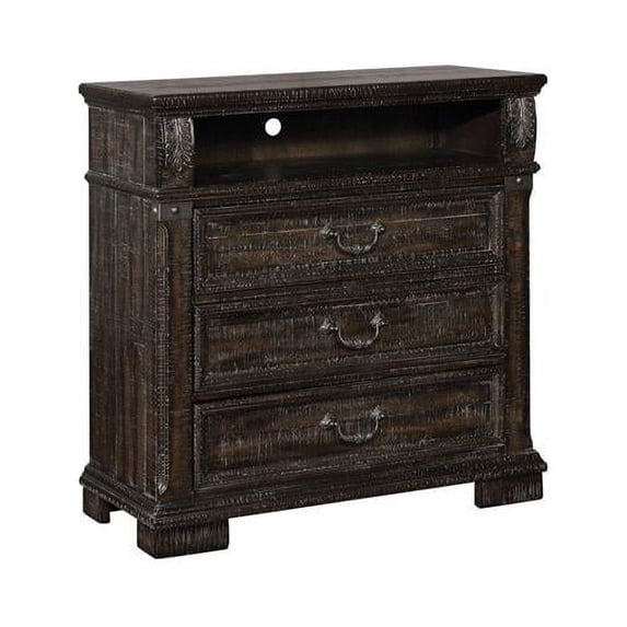 Three Drawer Wooden Media Chest with One Open Shelf, Brown - 39.75 x 17 x 38.63 in.