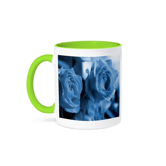 3dRose, Three Dusty Blue Roses, 11oz Two-Tone Green Mug
