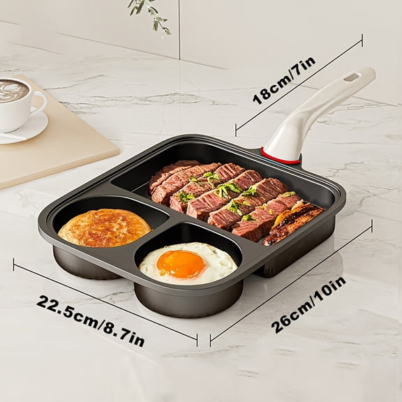 Three-Egg Nonstick Square Frying Pan with Handle and Basting Brush Set, Multi-Purpose Kitchen Pan for Eggs, Burgers, Pancakes, and Omelets, Dishwasher Safe, Durable Iron Base