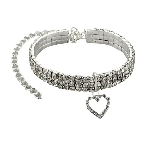 Three- Elastic Pet Rhinestone Necklace Love Pendant Chain Cat Dog Collar Pet Supplies Small Dog Accessories