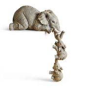 Three-Elephant Shelf Sitter Statue Set, Resin Mother and Two Babies for Table, Mantel, or Ledge Display