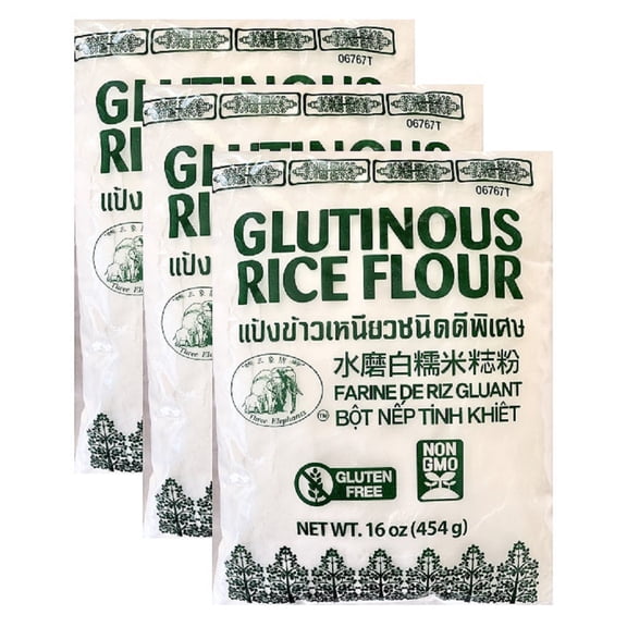 Three Elephants Dried Glutinous Rice Flour 16 oz (Pack of 3)