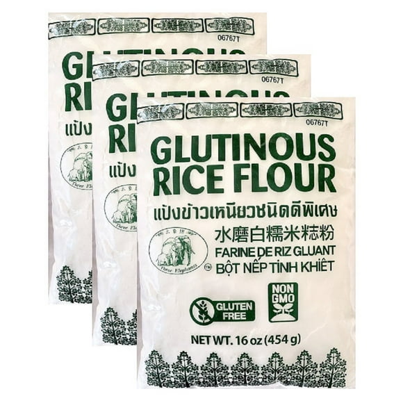 Three Elephants Dried Glutinous Rice Flour 16 oz (Pack of 3)