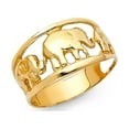 thumbnail image 1 of Three Elephants Ring Solid 14k Yellow Gold Good Luck Charm Band Polished Design Genuine 10MM Size 7, 1 of 1