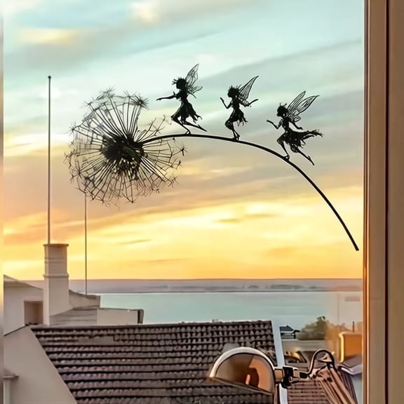 Three Elf on Dandelion Electrostatic Adsorption Window Sticker - Reusable PVC Home Decor for All Ages
