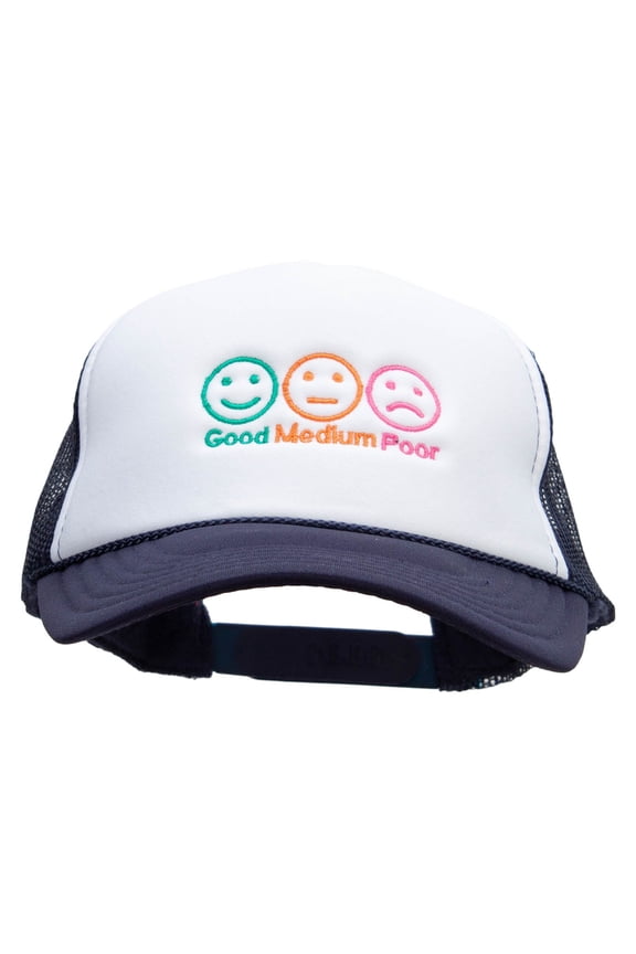 Three Emotion Emojis Embroidered Foam Panel Mesh Snapback - Navy White OSFM