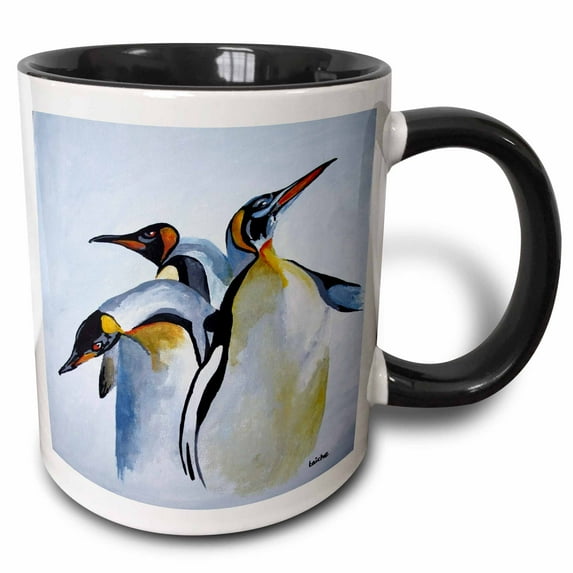 3drose, Three Emperor Penguins, Three Penguins Isolated on White Background, 11oz Two-tone Black Mug