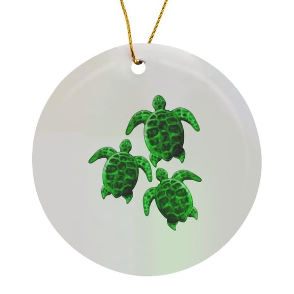 3drose, Three Endangered Green Sea Turtles Underwater Digitial Artwork., Circle Porcelain Ornament
