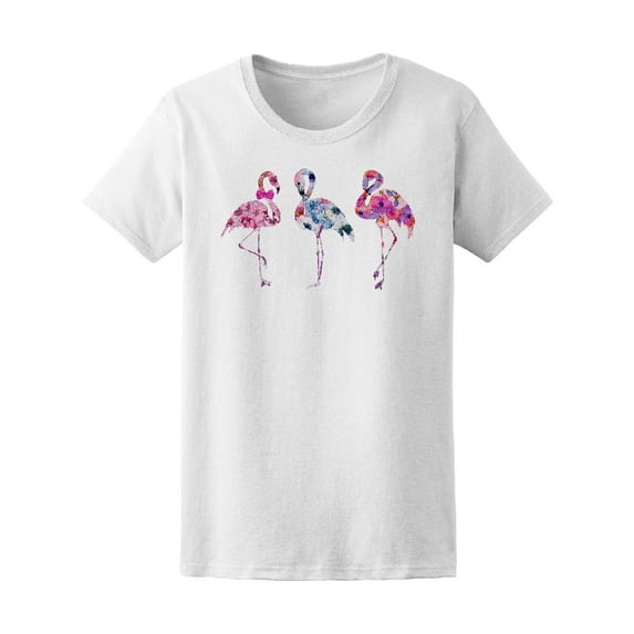 Three Exotic Flamingos Flowers T-Shirt Women -Image by Shutterstock, Female x-Large