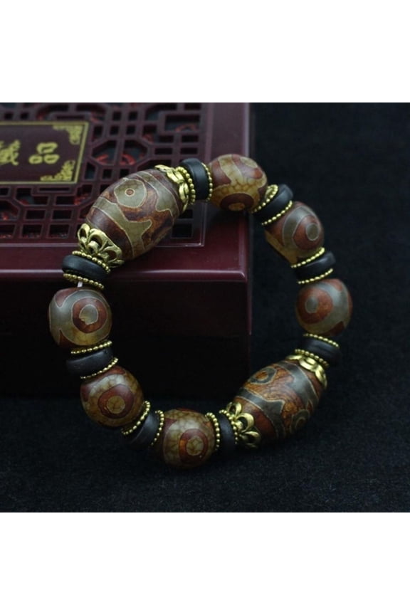Three Eye Dzi Bead Bracelet Tibetan Buddhist Unisex Adjustable Natural Stone Spiritual Jewelry