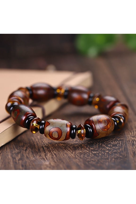 Three-Eye Nine-Eye Dzi Bead Bracelet Tibetan Buddhist Stone Adjustable Unisex Spiritual Jewelry