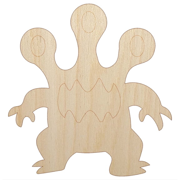Three Eyed Alien Monster Wood Shape Unfinished Piece Cutout Craft DIY Projects - 6.25 Inch Size - 1/8 Inch Thick