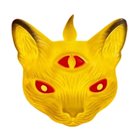 Three Eyed Black Cat Flameless LED Candle Figurine, Anti Tip Dual Mode Day Night Decor Statue, Safe Spooky Ambient Light for Halloween Party Gothic Table Mantel Arrangement