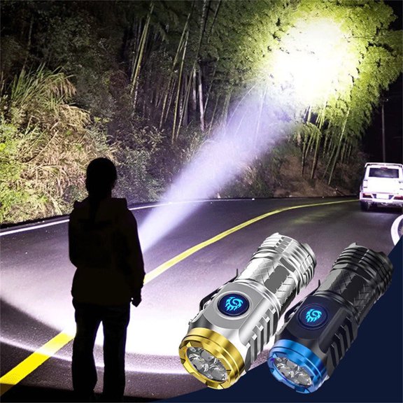 Three-Eyed Mini Flash, Super Power Triple Light Flashlight, Outdoor Small Rechargeable Pocket Flashlights for Outdoor Camping Home Use, Silver
