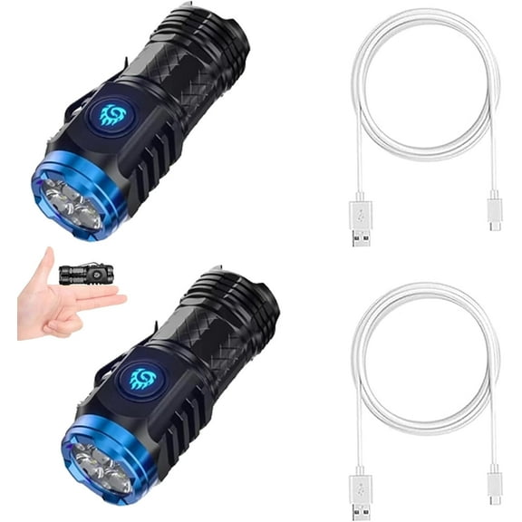 Three-Eyed Monster Mini Flashlight, 1/2Pcs Rechargeable High Lumens Super Power LED Torch Spot Lights Outdoor Handheld (2Pcs Black)