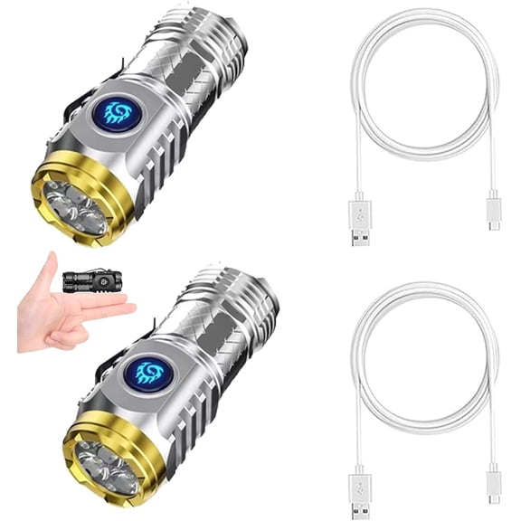 Three-Eyed Monster Mini Flashlight, 1/2Pcs Rechargeable High Lumens Super Power LED Torch Spot Lights Outdoor Handheld (2Pcs Silver)