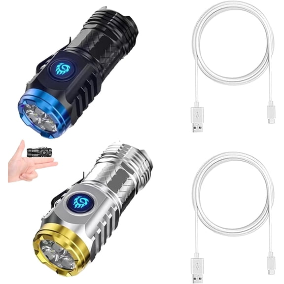 Three-Eyed Monster Mini Flashlight, 1/2Pcs Rechargeable High Lumens Super Power LED Torch Spot Lights Outdoor Handheld (Silver+Black)