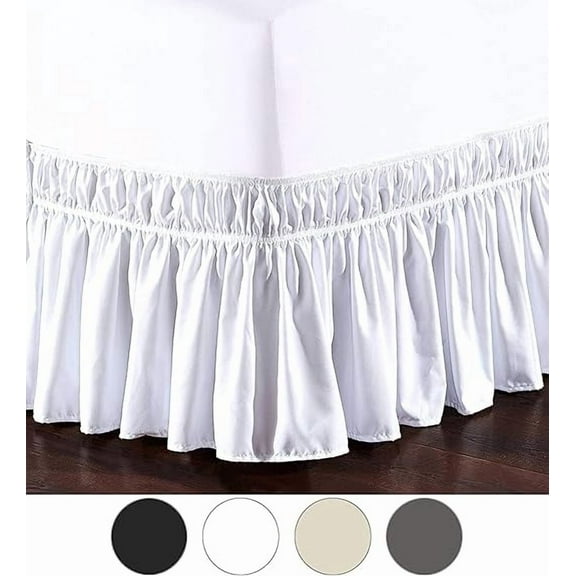 Three Fabric Sides Wrap Around Elastic Style Solid Bed Skirt, Easy On/Easy Off Dust Ruffled Bed Skirts 16 Inch Tailored Drop, Wrinkle and Fade Resistant