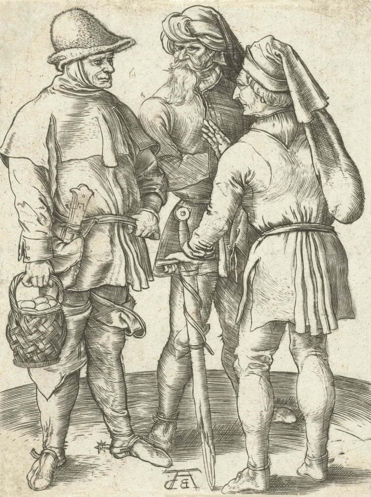 Three Farmers In Conversation Canvas Art - (18 x 24)