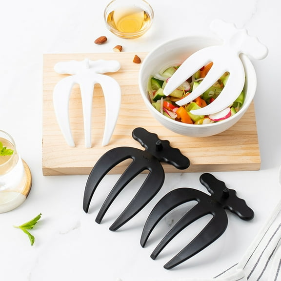Three Finger Fork Vegetable Fruit Side Mixing Tool | White Food Grade Plastic Salad Claw | Ergonomic Grip Stirrer | Durable Multifunctional Kitchen Utensil | 1 Piece | 6.10x3.74x2.28in
