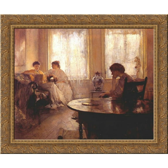 Three Firls Reading 24x20 Gold Ornate Wood Framed Canvas Art by Edmund Charles Tarbell