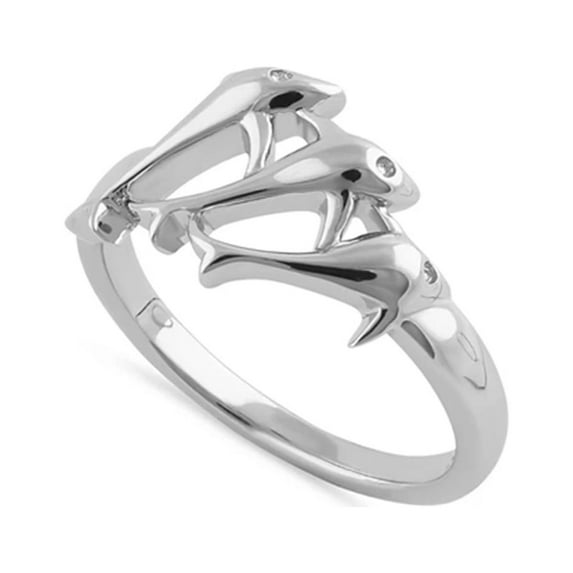 Three Fish Celtic Design 925 Sterling Silver Platinum Plated Women Valentines Day Gifts Ring Jewelry