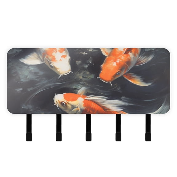 Three Fish Mail Holder Organizer Wall Mount with Shelf Key Holder Key Rack with 5 Key Hooks for Wall Decorative