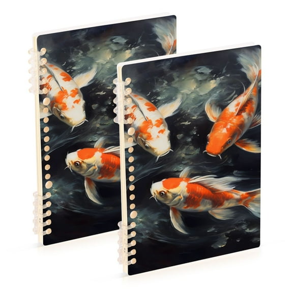 Three Fish Ring Binder Notebook Journey Note Diary College Ruled Spiral Notebook Study Loose Leaf Paper A5 60 Pages