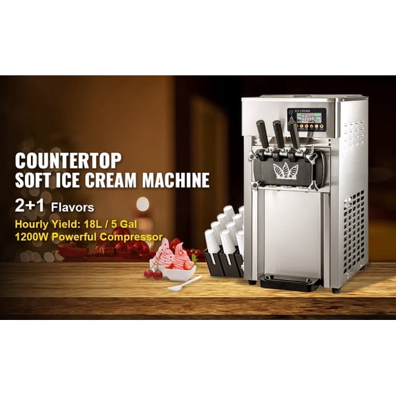 Three Flavor Soft Ice Cream Machine with LED Display and Thick Insulation