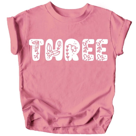 Three Floral Numbers Ages 1-7 Girl's 3rd Birthday Shirt White on Mauve Shirt 3T