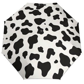 Three Fold Automatic Umbrella Stable Wind Waterproof Sun Block Uv Strong Water Resistance For Outdoor Activities Travel Shopping Simple Cow Print Pattern, Vector Art Style_1