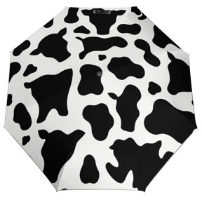 Three Fold Automatic Umbrella Stable Wind Waterproof Sun Block Uv Strong Water Resistance For Outdoor Activities Travel Shopping Simple Cow Print Pattern, Vector Art Style_4