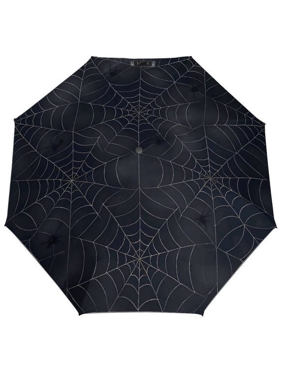 Three Fold Automatic Umbrella Stable Wind Waterproof Sun Block Uv Strong Water Resistance For Outdoor Activities Travel Shopping Spider Web Halloween Pattern