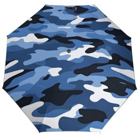 Three Fold Automatic Umbrella Stable Wind Waterproof Sun Block Uv Strong Water Resistance For Outdoor Activities Travel Shopping Vector Camouflage Pattern Blue_2