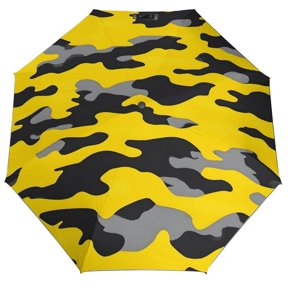 Three Fold Automatic Umbrella Stable Wind Waterproof Sun Block Uv Strong Water Resistance For Outdoor Activities Travel Shopping Vector Camouflage Pattern Yellow_4