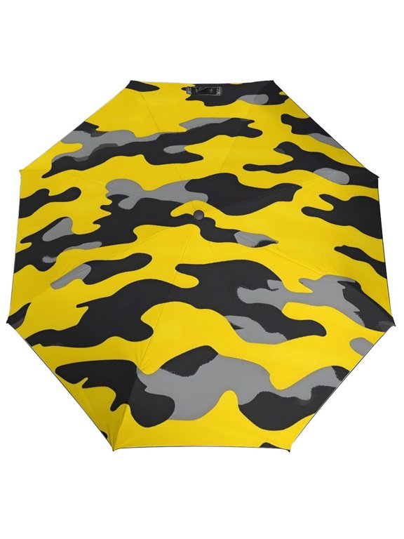Three Fold Automatic Umbrella Stable Wind Waterproof Sun Block Uv Strong Water Resistance For Outdoor Activities Travel Shopping Vector Camouflage Pattern Yellow_4