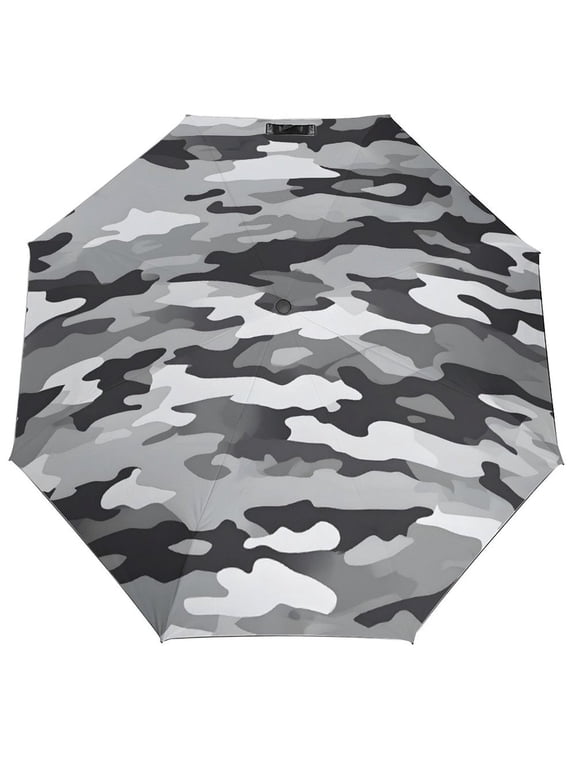 Three Fold Automatic Umbrella Stable Wind Waterproof Sun Block Uv Strong Water Resistance For Outdoor Activities Travel Shopping Vector Camouflage Pattern Gray_1