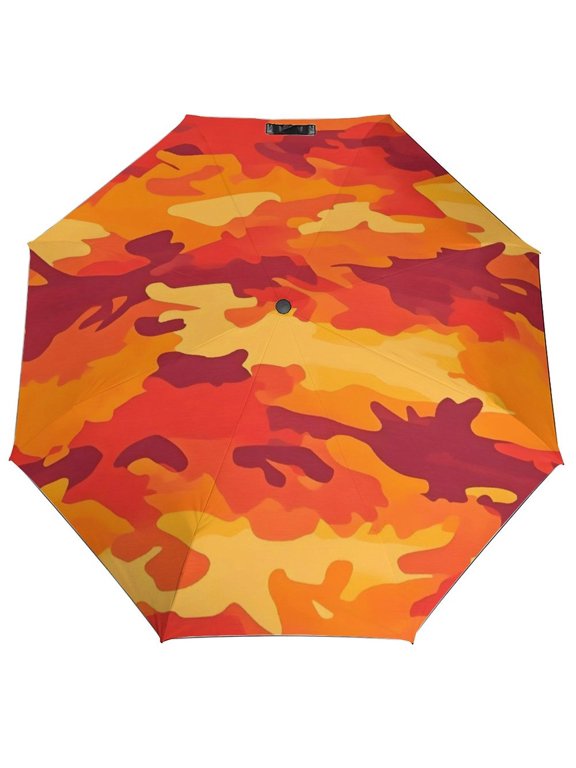 Three Fold Automatic Umbrella Stable Wind Waterproof Sun Block Uv Strong Water Resistance For Outdoor Activities Travel Shopping Vector Camouflage Pattern Orange Red_4