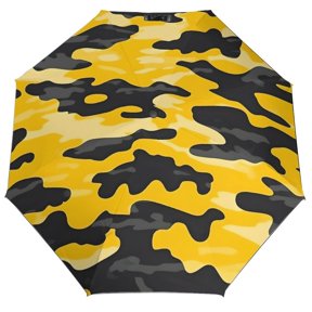 Three Fold Automatic Umbrella Stable Wind Waterproof Sun Block Uv Strong Water Resistance For Outdoor Activities Travel Shopping Vector Camouflage Pattern Yellow_3