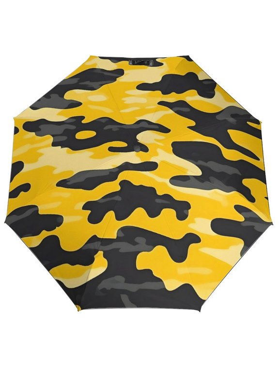 Three Fold Automatic Umbrella Stable Wind Waterproof Sun Block Uv Strong Water Resistance For Outdoor Activities Travel Shopping Vector Camouflage Pattern Yellow_3