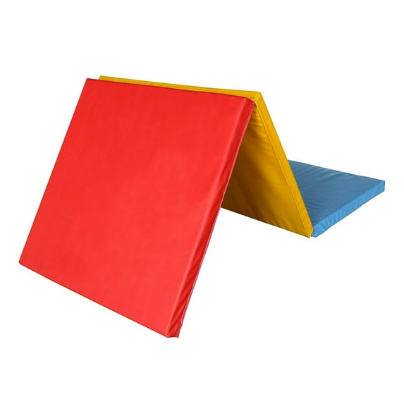 Three Fold Folding Exercise Mat with Carrying Handles for Gymnastics and Gym, Apartment, Home, Indoor, Dorm, 1.5-Inch Thick, Multicolor